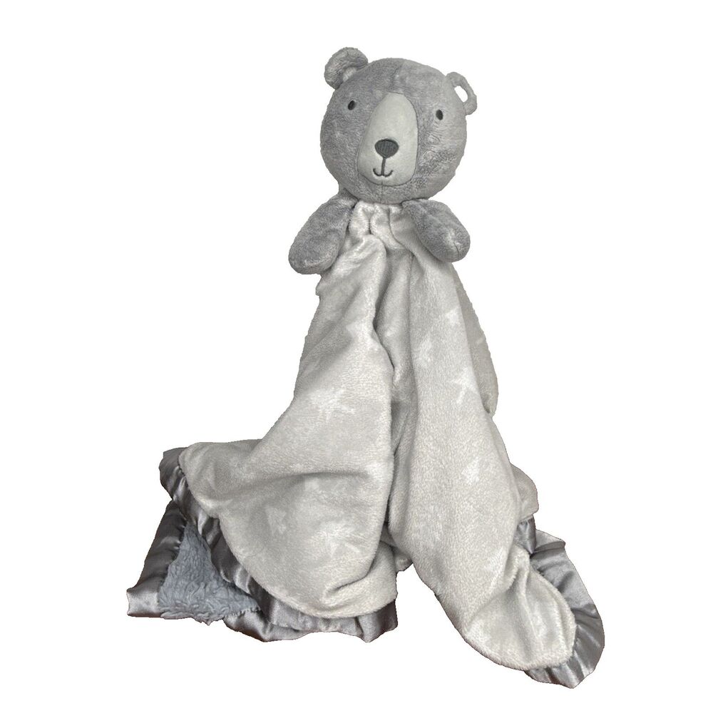 Cloud Island Bear Lovey Security Blanket Jumbo Gray Tree Print Satin Trim Plush